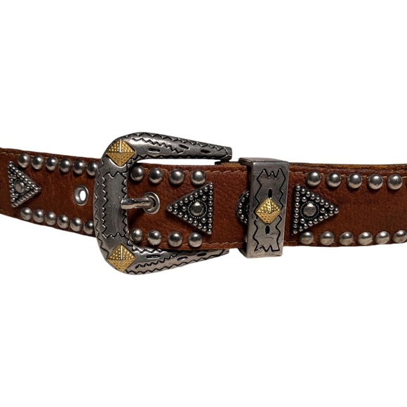 Jana Studded Embellished Brown Leather Belt Size XS Silvertone Western Rodeo